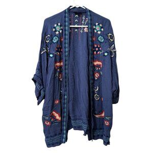 Curations Size XS/S Embroidered Boho Kimono Topper Cardigan Open Front Peasant‎